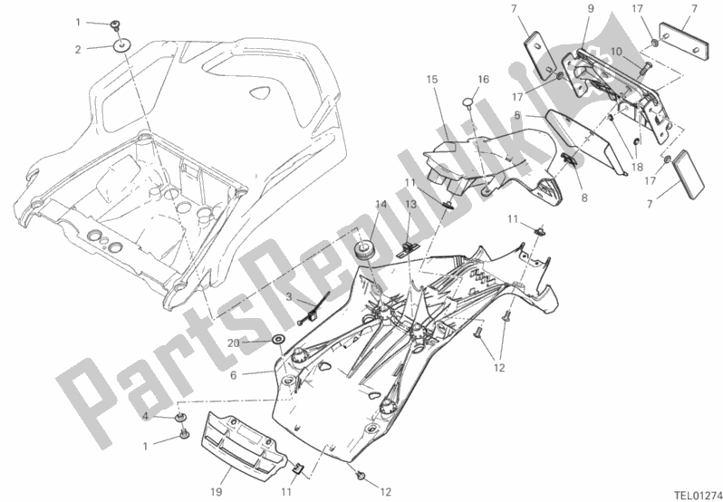 All parts for the Plate Holder of the Ducati Multistrada 950 USA 2019